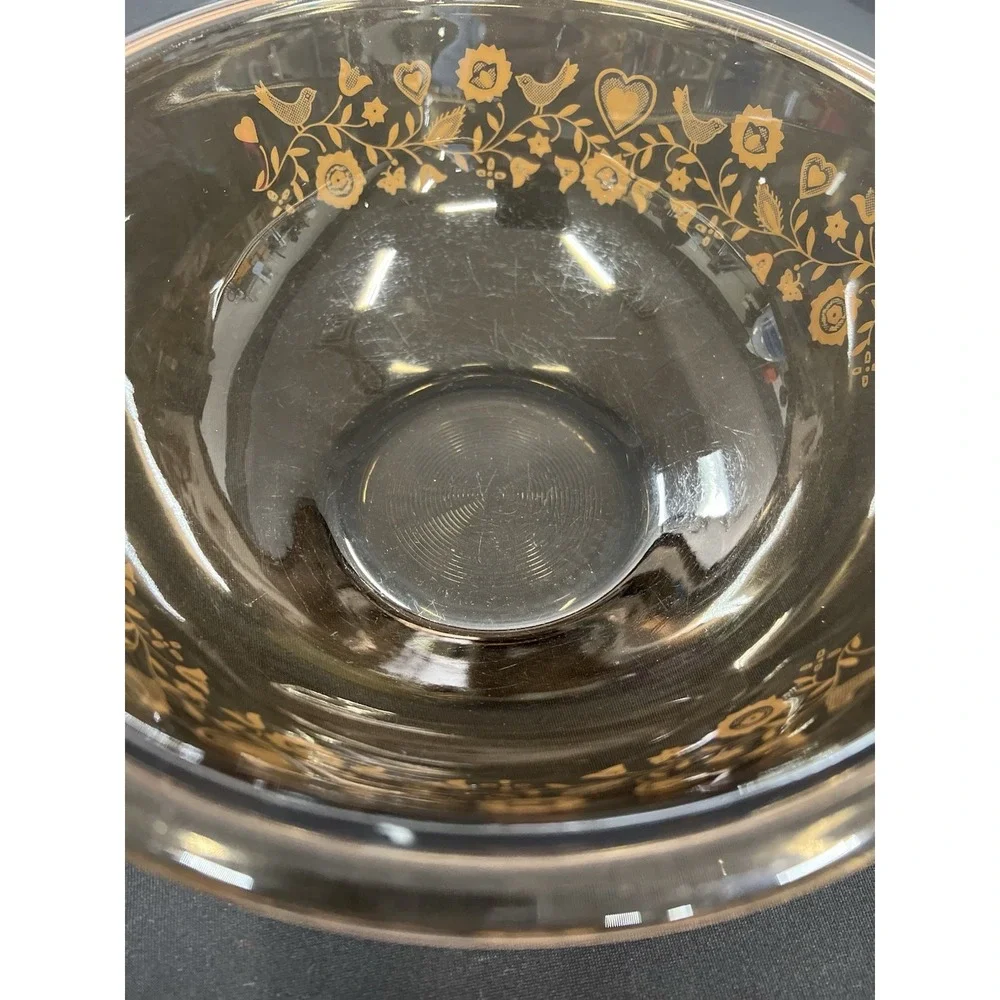 VTG Pyrex 325 Festive Harvest Glass Mixing Bowl 2.5L Smoky Brown Birds Hearts